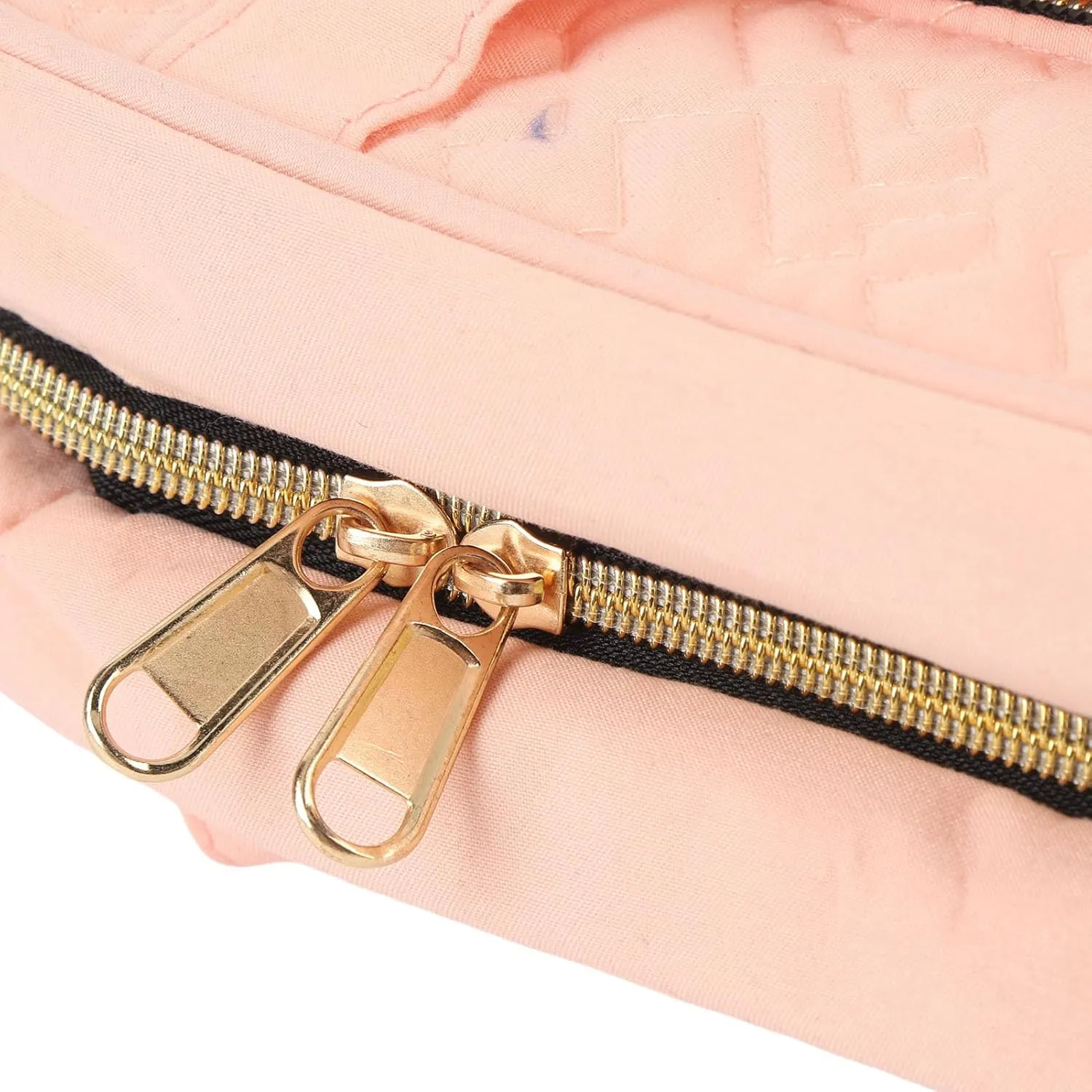 ZJchao Travel Toiletry Bag, Travel Size Toiletries Makeup Bag, Portable Makeup Cosmetic Organizer with Hanging Hook and Partitioned Design for Shampoo Conditioner Brush Set (Pink)