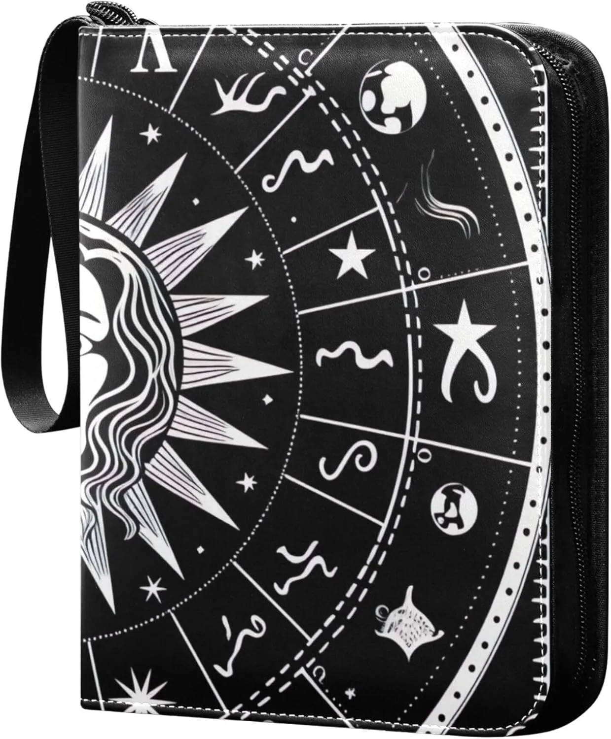 Zodiac Symbols Card Binder 4 Pocket Collectible Trading Card Albums with 50 Sleeves Double Side PU Waterproof 3 Ring for Sports & Game Cards