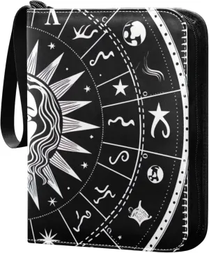 Zodiac Symbols Card Binder 4 Pocket Collectible Trading Card Albums with 50 Sleeves Double Side PU Waterproof 3 Ring for Sports & Game Cards