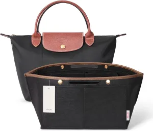 ZTUJO Purse Organizer Insert For Le Pliage, Compatible with Longchamp Le Pliage Shoulder Bag S/L, Top Handle S/M，Energy S/L, Xtra S, Longchamp Organizer Insert (Black, Large)