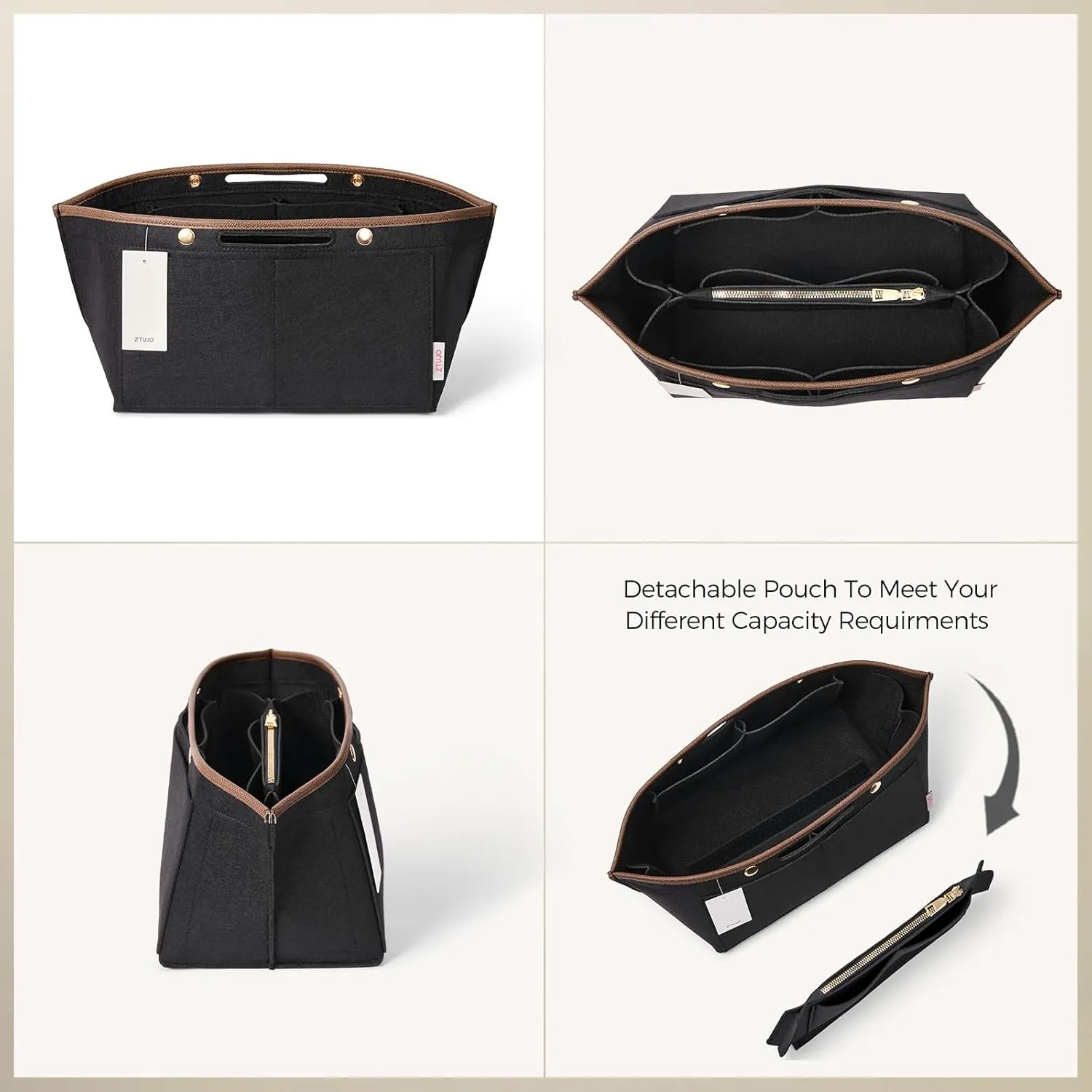 ZTUJO Purse Organizer Insert For Le Pliage, Compatible with Longchamp Le Pliage Shoulder Bag S/L, Top Handle S/M，Energy S/L, Xtra S, Longchamp Organizer Insert (Black, Large)
